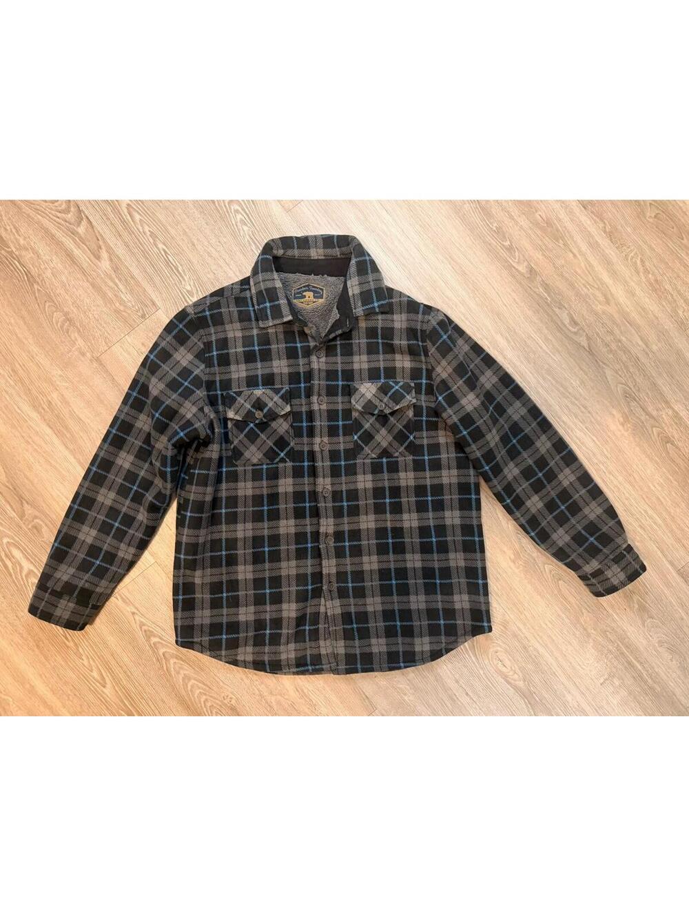 Freedom Foundry Jacket Men L Blue Black Gray Plaid Sherpa Lined Flannel Shacket